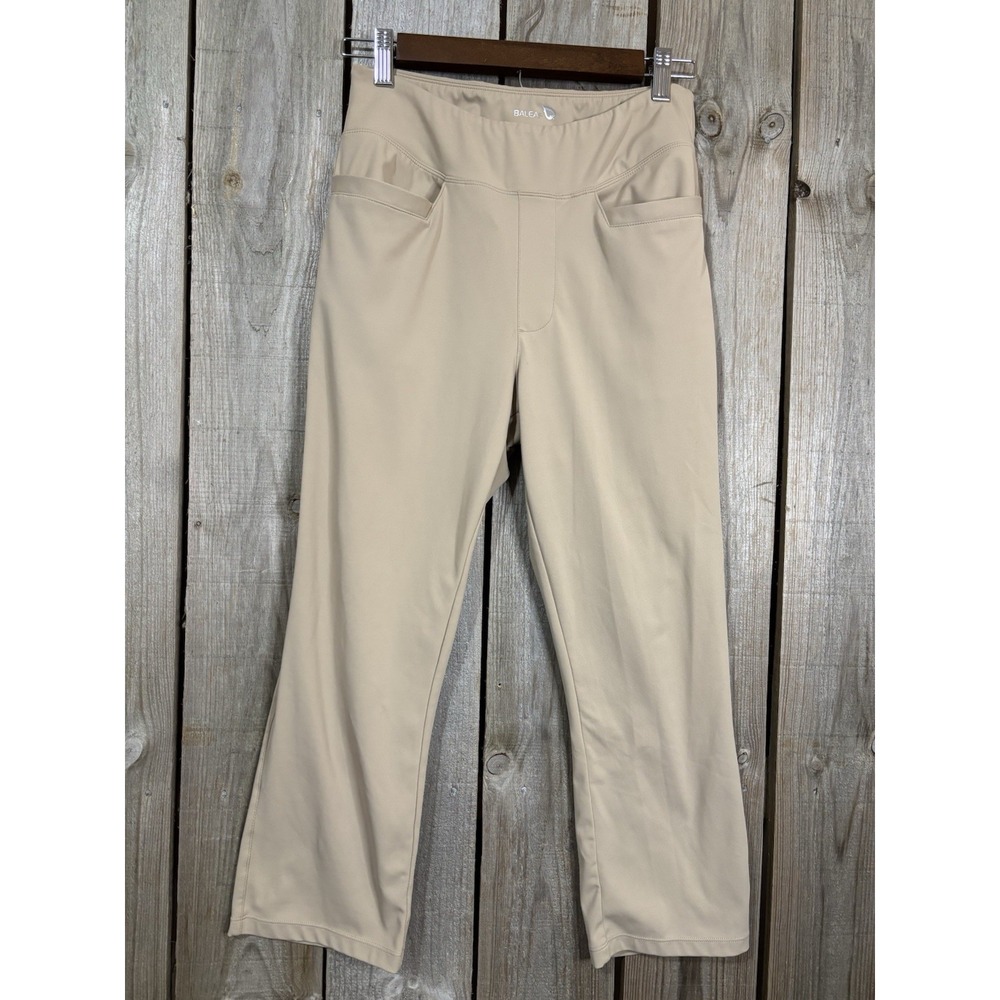 Baleaf Women's Beige Stretch Active Pants‎ Size M Cropped Ankle Pull-On Pockets